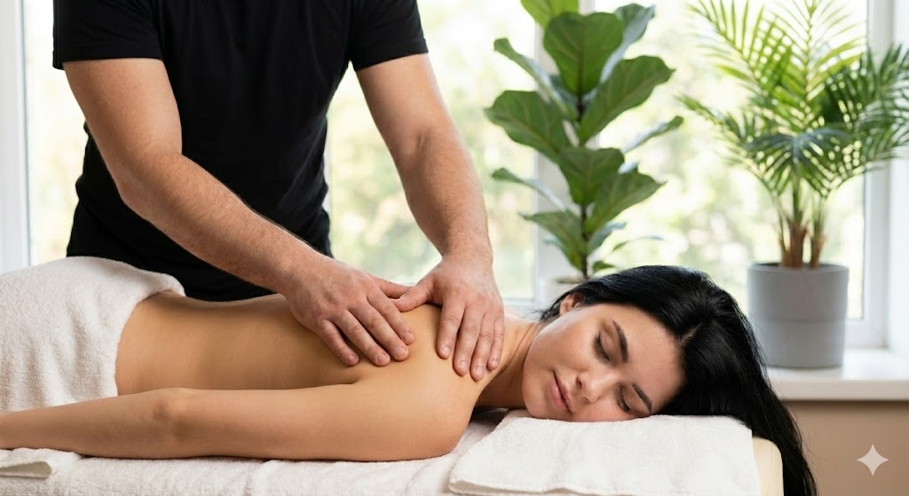 [Imagen de manos expertas realizando masaje en espalda]